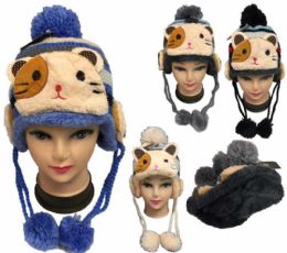 12 Wholesale Kid's Cat Knitted Winter Hat