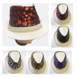 24 Wholesale Skull Design Fedora Hats In Assorted Colors