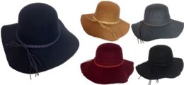 36 Wholesale Women Lady Wide Brim Hat With Braided Hat Band Assorted