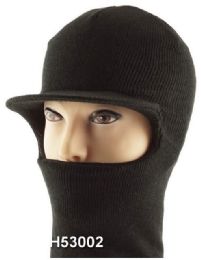 48 Wholesale Unisex Black Ski Hat/mask With Lid