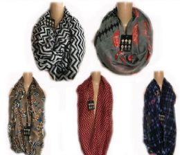 144 Pieces Thin Fashion Infinity Scarf Mix Prints - Winter Scarves