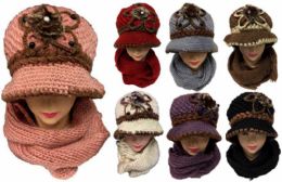12 Pieces Knitted Lady Winter Hat And Scarf Set Assorted Colors - Winter Sets Scarves , Hats & Gloves