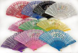 96 Wholesale Colorful Fans With Sequins And Peacock Feather Assorted