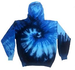 12 Wholesale Pull Over Hoody Blue Ocean Tie Dye With Fleece Lining