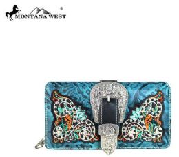 4 Pieces Montana West Buckle Collection Secretary Style Wallet Turquoise - Wallets & Handbags