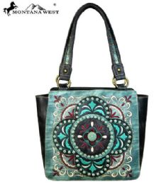 2 Pieces Montana West Embroidered Collection Tote Bag Turquoise - Handbags