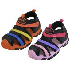 24 Wholesale Children's Rainbow Stripe Upper Velcro Sandals