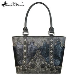 2 Pieces Montana West Tooled Collection Tote Black - Handbags