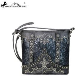 4 Pieces Montana West Tooled Collection Cross Body Black - Handbags