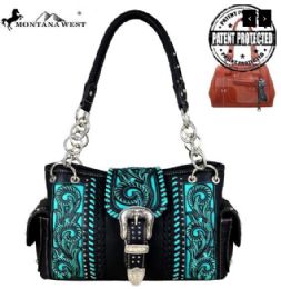 2 Pieces Montana West Buckle Collection Concealed Carry Satchel Black - Handbags
