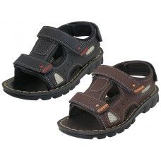 24 Wholesale Boy's Soft Man Made Leather Upper Velcro Sandals