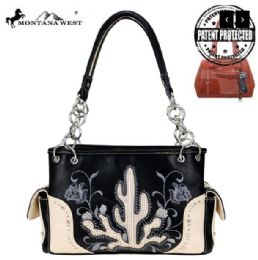 2 Pieces Montana West Embroidered Collection Concealed Carry Satchel Black - Handbags