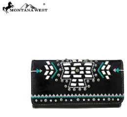 4 Pieces Montana West Aztez Collection Secretary Style Wallet Black - Wallets & Handbags