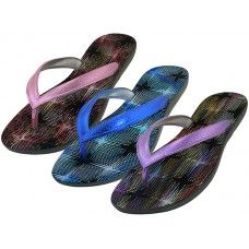 36 Wholesale Women's Metallic Sparkle Upper Rubber Thong Flip Flops