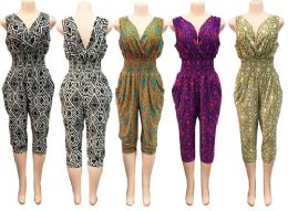 36 Wholesale Romper With Geometric Print Assorted Colors