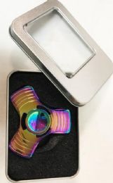 24 Wholesale Tri Fidget Spinners Rainbow Metal With Box