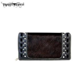 4 Pieces Trinity Ranch Hair On Design Collection Secretary Style Wallet Black - Wallets & Handbags