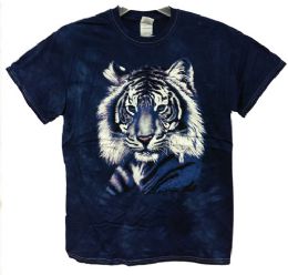 12 Pieces Tie Dye Navy Shirts With White Tiger Graphic - Boys T Shirts