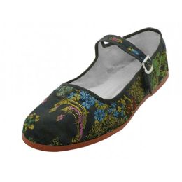 36 Wholesale Miss Satin Brocade Upper Mary Janes Shoe Black Color Only