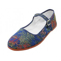 36 Wholesale Miss Satin Brocade Upper Mary Janes Shoe Navy Color Only