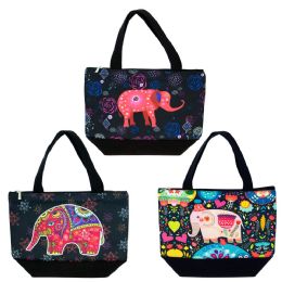 24 Wholesale Insulated Lunch Bag In 3 Assorted Elephant Prints