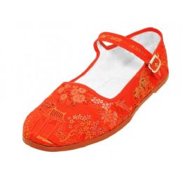 36 Wholesale Miss Satin Brocade Upper Mary Janes Shoe Red Color Only
