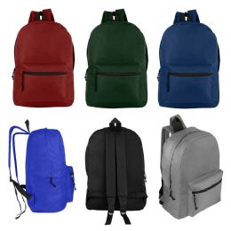 24 Wholesale 17" Wholesale Kids Basic Backpack In 6 Assorted Colors