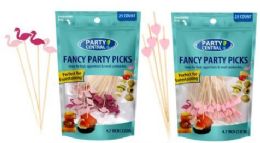 48 Pieces Fancy Party Picks 50ct Mixed Flamingo And Heart Color Tops - Party Paper Goods