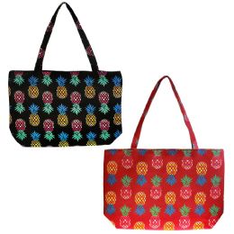 24 Wholesale Extra Large Canvas Pineapple Beach Tote Bag In 2 Assorted Colors