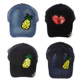 24 Wholesale Adjustable Pierced Patch Baseball Cap In 4 Assorted Colors