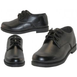 24 Pairs Big Boy's Pu Upper Black Shoelace Top Dress Shoe & School Shoes In Black - Boys Shoes