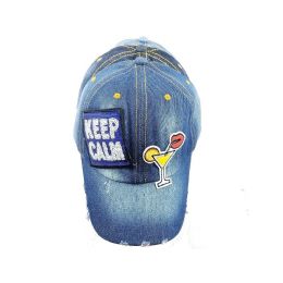 24 Wholesale Keep Calm Denim Jean Patch Baseball Cap