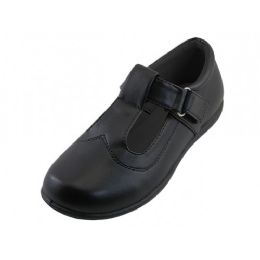 24 Wholesale Big Girl's T-Velcro With Buckle Upper Black School Shoe