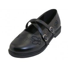 24 Pairs Big Girls X-Strip Top Black School Shoe - Girls Shoes