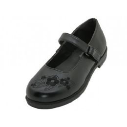 24 Wholesale Big Girl's Mary Janes Black School Shoe