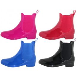 24 Wholesale Women's 6.5 Inches Ankle Height Water Proof Solid Color Rubber Rain Boots