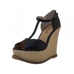 12 Wholesale Women's "angeles Shoes" High Platform Sandals ( *black Color )
