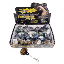 24 of Mini Metallic Glitter Mesh Ball Keychain