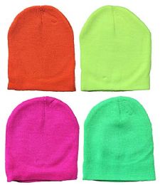 4 Pieces Yacht & Smith Kids Winter Beanie Hat Assorted Colors Bulk Pack Warm Acrylic Cap (4 Pack Neon) - Winter Hats
