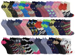 120 Wholesale Assorted Pack Of Womens Low Cut Printed Ankle Socks.