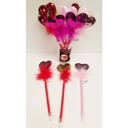 12 Wholesale Valentine Sequins Heart Pen