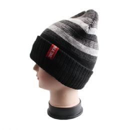 36 Pieces Winter Beanie Hat With Faux Fur Lining Striped, Packed Assorted Colors Only - Winter Beanie Hats