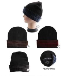 36 Pieces Winter Beanie Hat With Faux Fur Lining Mix Colors Unisex - Winter Beanie Hats