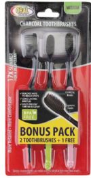 48 Pieces 3 Pack Medium Size Charcoal Tooth Brush - Toothbrushes and Toothpaste