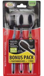 48 Wholesale 3 Pack Medium Size Charcoal Tooth Brush