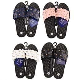 36 Wholesale Women's Floral Studded Summer Sandals Slip On Slides