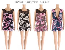 48 of Womens Printed Floral Romper Assorted Colors