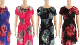 48 Wholesale Womens Leaf Printed Summer Dress