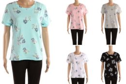 48 Wholesale Womens Floral Print Tee Shirt Assorted Colors