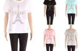 48 of Womens Tee Paris Print Assorted Color